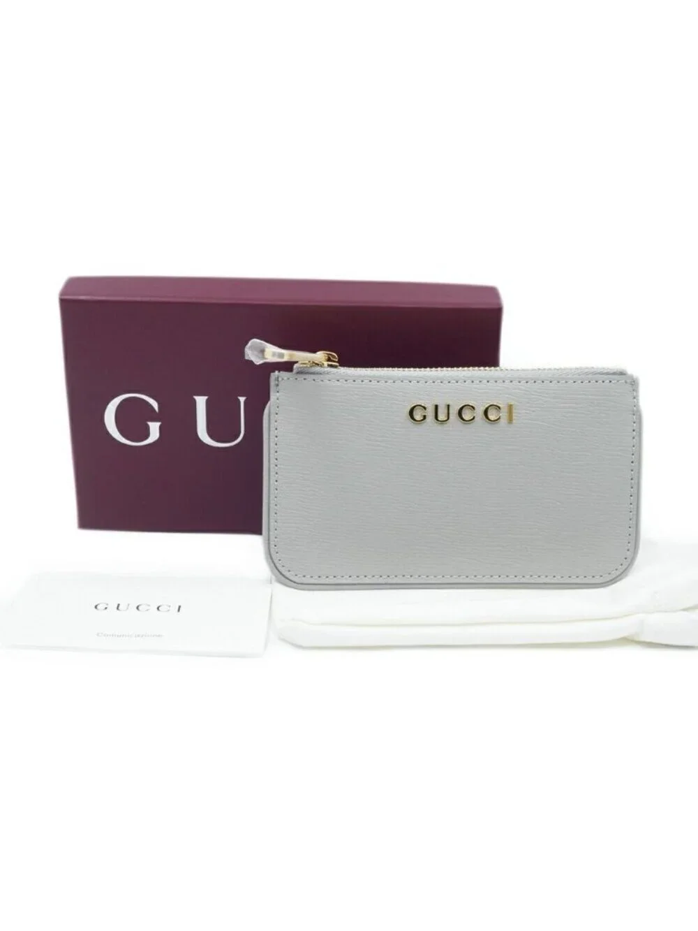 Gucci Coin Case Key Gray Gold Leather Logo Key